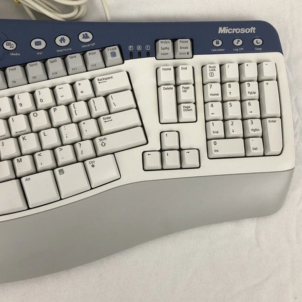 VINTAGE Microsoft Natural MultiMedia Keyboard 1.0A Ergonomic RT9470 PS/2 Grey